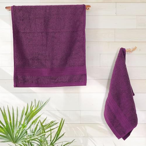 Image of Layers 100% Cotton Face Towels | 450 GSM Soft & Highly Absorbent | Aqua Plush Collection | Pack of 12 Super Soft Towels for Men & Women | 30 x 30 cm - Purple