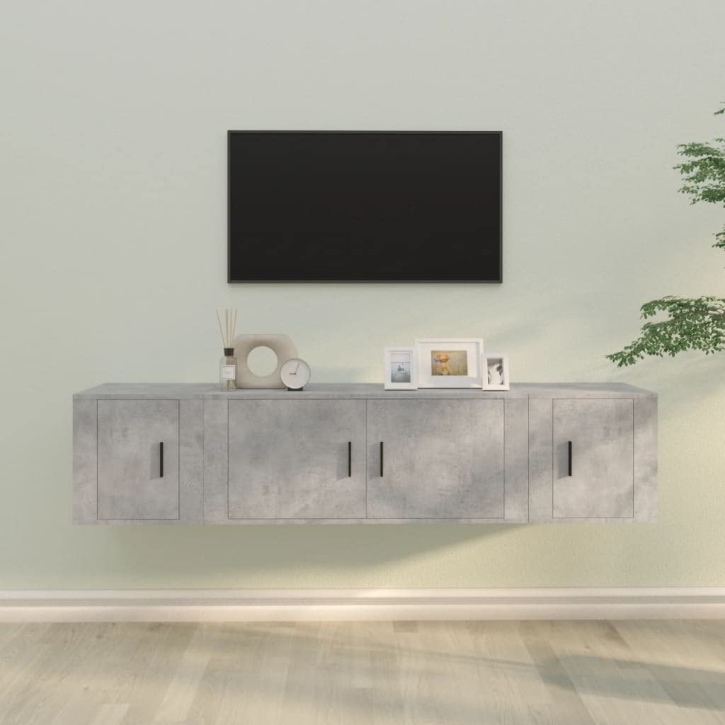 3-TLG. TV-Schrank-Set, Betongrau, Holzwerkstoff, Modernes Media-Center für Wohnzimmer, Stabile TV-Konsole mit viel Stauraum, Wandmontage