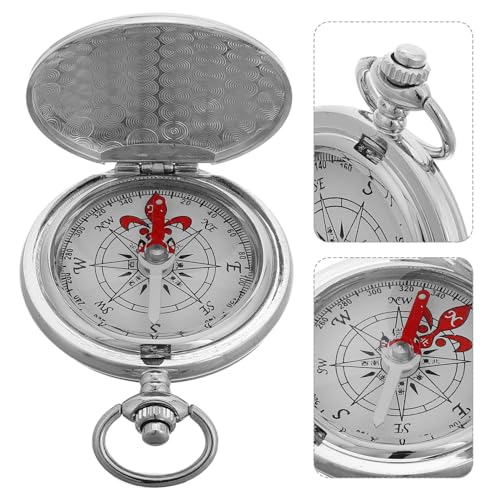 Brújula de bolsillo luminosa plata aleación de zinc vintage miniatura 7