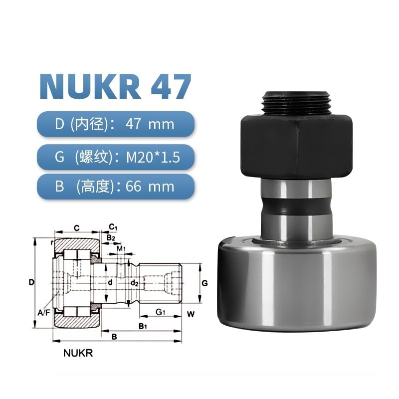 BERWENNY 1PC CF3/4/5/6/8/10/12/16/18/20/24/30 Cam Bearing NUKR35/40/47/52/62/72/80/NUKR90 Bolt Type Needle Roller Bearings (Color : NUKR47 20x47x66mm)