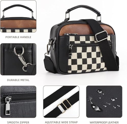 Checkered Crossbody Bag Checkerboard Purse For Women Plaid Pattern Shoulder Bags Colorblock Leather Handbag4