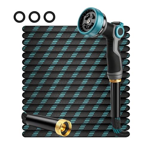 Garden Hose 30FT Non-Expandable Ultra Lightweight Water Hose & Super Flexible Hose with 10-Pattern Hose Nozzle High-Strength Special Cloth Cover with 3/4 Brass fitting for Lawn Yard Car Washing
