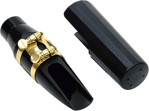 Miniatura 6 de Libretto Kit de boquilla de saxofón barítono, juego de boquilla estándar para regalar: boquilla ABS 4C, tapa de plástico, ligadura lacada dorada.