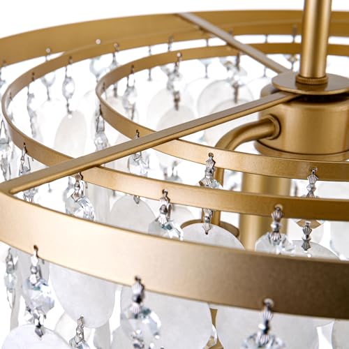 TOCHIC Modern Capiz Shell Chandelier, Boho Coastal Beach Chandelier for Bedroom, Small Semi Flush Mount Ceiling Pendant Light Fixture for Dining Living Room, Kids Room, 16”W, Gold - Image 5
