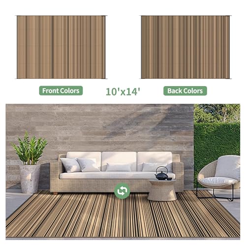 Image of GENIMO Outdoor Rug, Waterproof Plastic Rugs for Patio, 10'x14' Light Brown