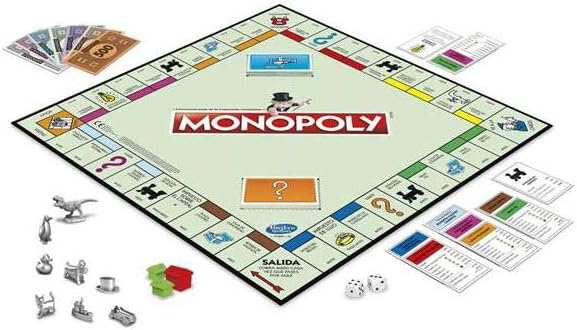 Monopoly Madrid game board with components laid out