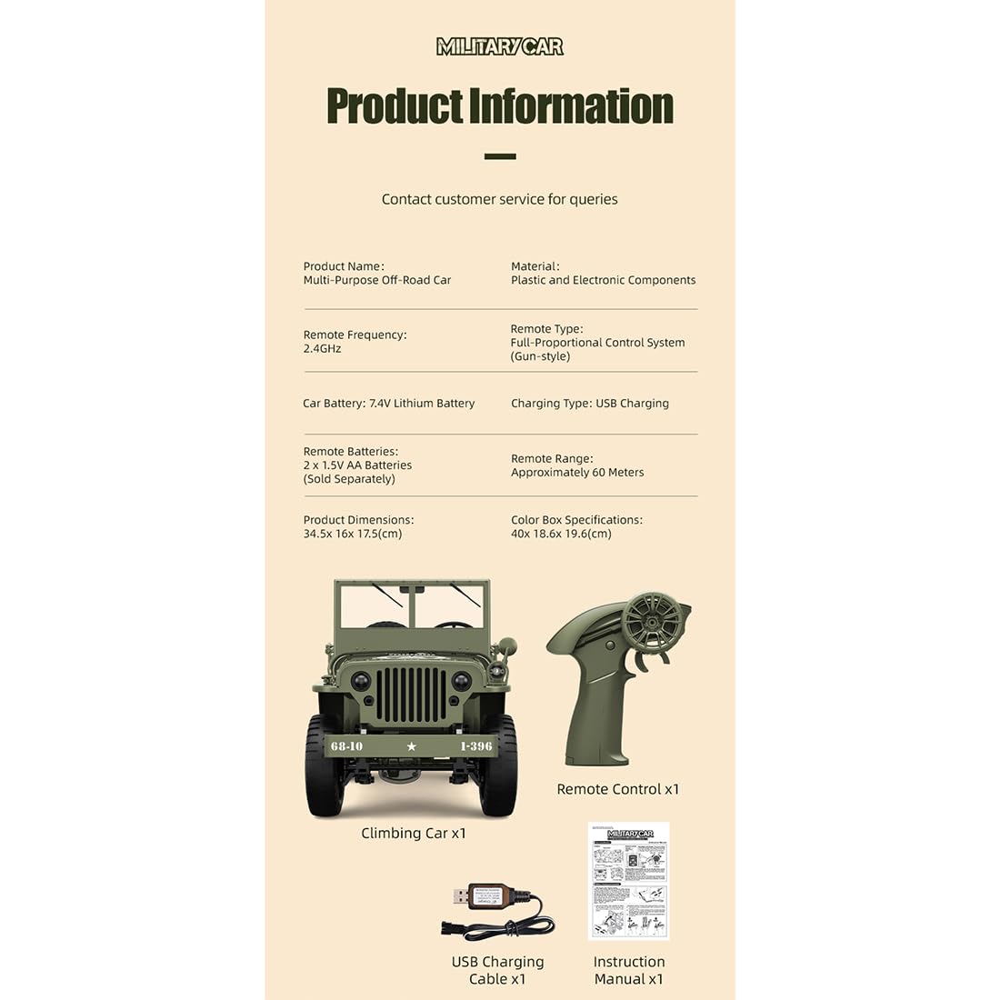 1:10 Militär RC Crawler Fahrzeug, 4WD Offroad Auto Geländewagen Modell Mit Doppelmotor, LED Beleuchtung Und Fernsteuerung Für Erwachsene Sammler Hobby Modellfahrzeug-Wüstengelb