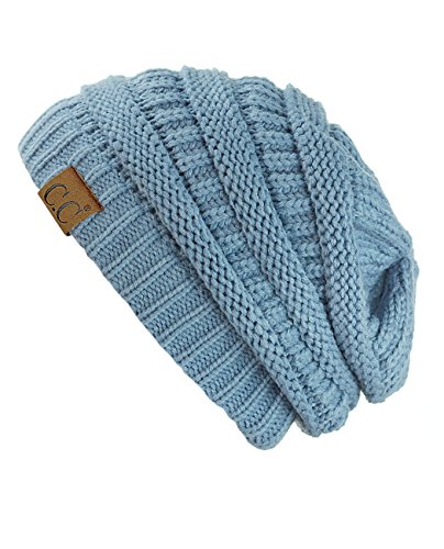 C.C Trendy Warm Chunky Soft Stretch Cable Knit Beanie Skully, Denim