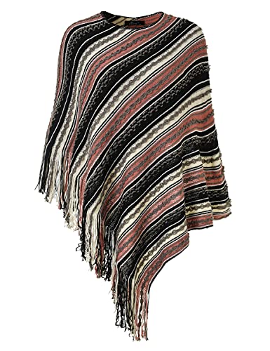 Ferand - Poncho Largo para Mujer - Suéter de Punto y Poncho Caliente con Flecos - Chal Elegante de Punto para Mujer - Talla única - Rosado Cover