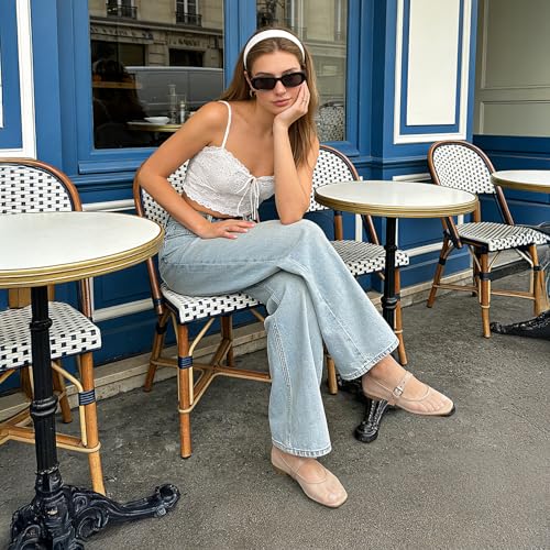 Image of Rihero Mesh Ballet Flats for Women Square Toe Mary Jane Flats Comfortable Casual Ballerina Shoes
