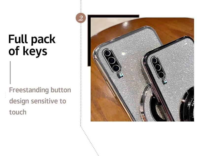 IMEIKONST Glitter Case Compatible with Huawei P30 for Women Girls Sparkle Ring Kickstand Camera Lens Protector Shockproof Slim Fit TPU Bumper Cover for Huawei P30. Silver DS1 - Image 3