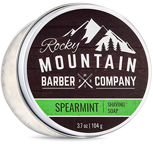 Shaving Soap - Traditional 100% Natural Spearmint Shave Soap - Long Lasting 3.7 oz for Rich & Thick Lather Shaving Cream - For All Skin Types - Made with Spearmint, Eucalyptus & Spruce Oil