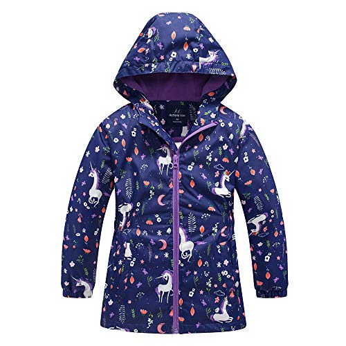 Image of Sowllars Girls Rain Jacket, Windbreaker Kids Raincoat Waterproof Zip Jacket with Fleece Liner… (Navy, 6)