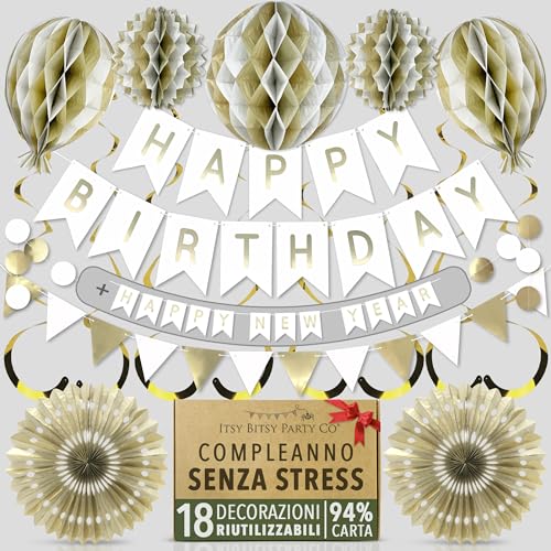 Decorazione Compleanno Premium Riutilizzabile – Buon Compleanno Decorazioni, Pompon Colorati,