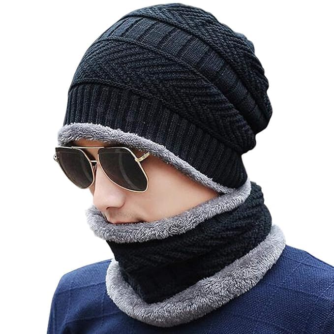 Argiva enterprise winter beanie cap & scarf set for men & women –...