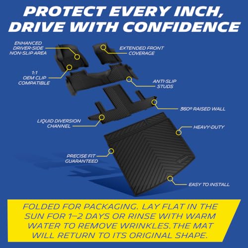 Image of Michelin Vehicle Mats for 2021-2026 Suburban /GMC Yukon XL, 7 Seats | Fit Cadillac Escalade ESV, Not Fit 8 /9 Seats /Yukon /Escalade, All-Weather Floor Mats&Cargo Liner /Backrest Mat 7 PCS, Premier