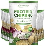 IronMaxx Protein Chips 40 High Protein Low Carb, Geschmack Sour Cream & Onion, 10x 50 g Beutel (10er Pack)