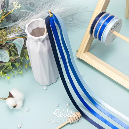 Ribbli Blue Satin Ribbon 3/8 Inch x 4 Rolls Total 40 Yards- Baby Blue/Royal Blue/Electric Blue/Navy Ribbon for Wrapping and Craft