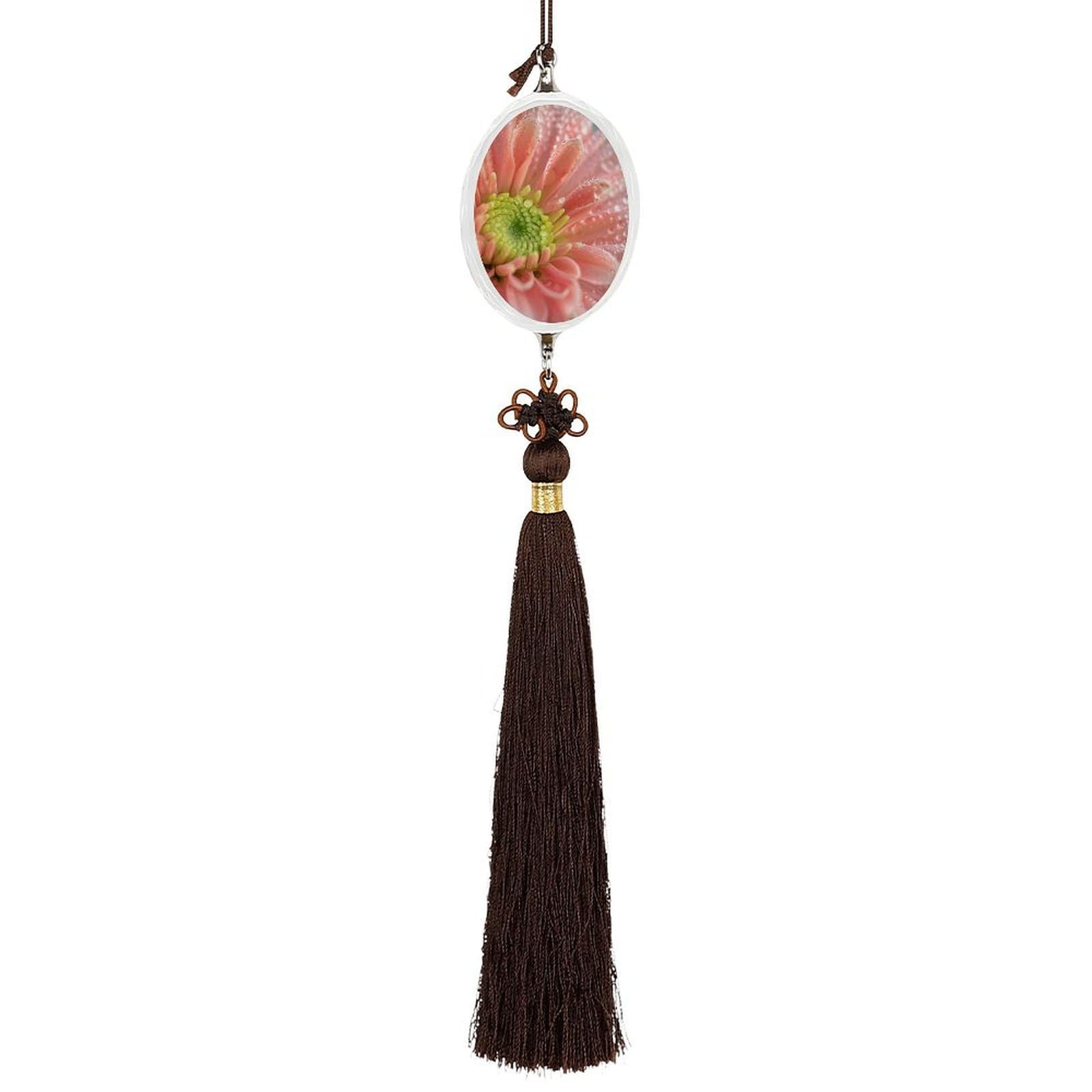 Crystal Car Pendant Charms Ellipse Crystal Rear View Mirror Charms Dew on Petals Auto Hanging Interior Ornament Pendant Car Interior Accessories for Women Men Auto Decor