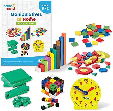 hand2mind-93538 Take Home Math Manipulatives Kit for Kids Grade K-2, with Snap Cubes, Base Ten Blocks, Cuisenaire Rods, Pattern Blocks, Color Tiles and Learning Clock, Homeschool Supplies (292 Pieces)