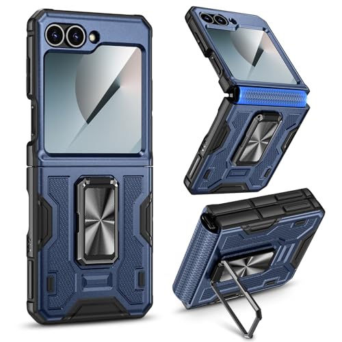 Image of VEGO for Galaxy Z Flip 6 Case Built-in Screen Protector& Hinge Cover | Built-in Magnetic Ring Kickstand Full Body Shockproof Protective Phone Case for Samsung Z Flip 6 2024, Blue