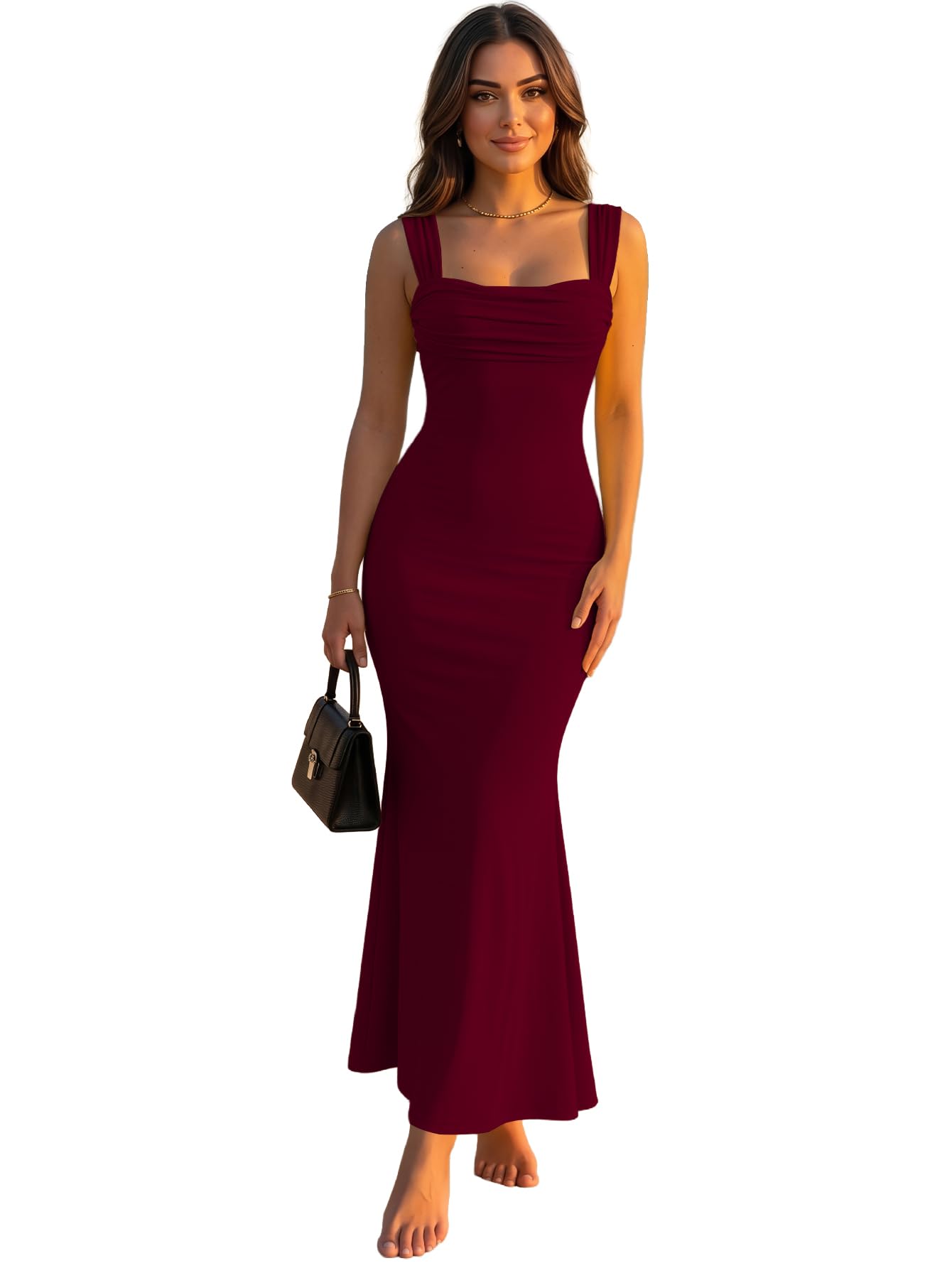 aahwan Solid Square Neck Bodycon Mermaid Hem Sleeveless Maxi Dress for Women's & Girl's-picture-30