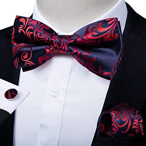 Image of DiBanGu Paisley Pre-Tied Bow Ties for Men Silk Adjustable Bowtie and Pocket Square Cufflinks for Wedding Party