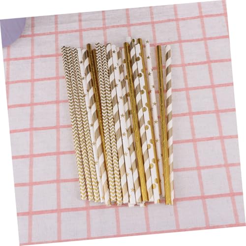 Pitillos desechables de papel con diseño de corazones dorados miniatura 5