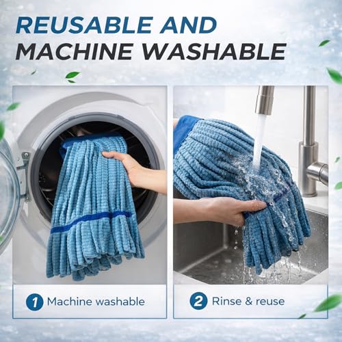 Image of Hushee 1 Pack Large Microfiber Tube Mop Heads 18 oz Heavy Duty Commercial Industrial Wet Mop Head Refill Reusable Machine Washable Looped End Mopheads for Hardwood, Tile, Laminate Floors (Blue)