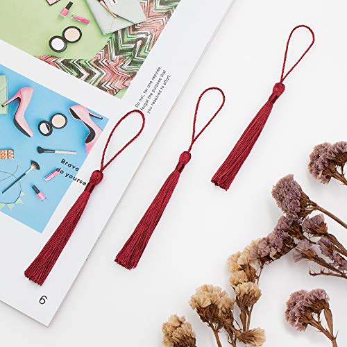 Image of VAPKER 100 Pieces Dark Red Color 13cm /5-Inch Silky Handmade Soft Tassels Floss Bookmark Tassels with 2-Inch Cord Loop for Jewelry Making, DIY Projects, Bookmarks