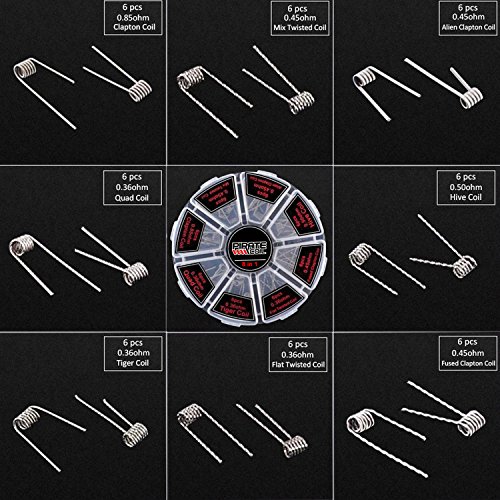 Prebuilt Coils Kit, Kanthal Wire with A1 Resistance Material for Craft Wire Projects, 8 in 1 Total 48PCS, Come with T-Type Screwdriver and Cleaning Brush