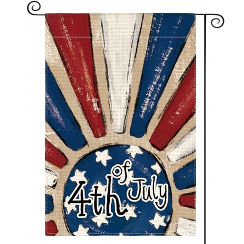 AVOIN colorlife Patriotic 4th of July Garden Flag 12×18 Inch Double Sided Outside Rustic Sunburst Holiday Yard Outdoor Decoration