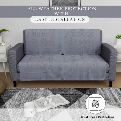 Image of Kuber Industries Sofa Cover | 2 Seater Sofa Cover | Net Sofa Slipcover Set | Couch Sofa Cover for Hall | Sofa Cover Set | Sofa Cover for Living Room | Self Flower New Jersey | Grey