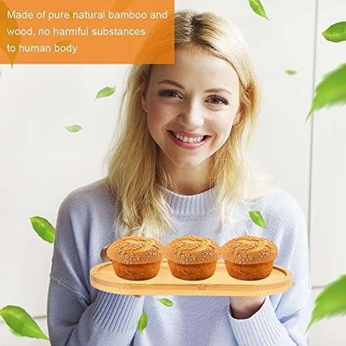 BUENTYA 4 Pcs Bamboo Tray,Oval Wooden Trays Small Round Bamboo Tray Wood Serving Plate Solid Bamboo Tea Serving Tray Cup Coaster Flower Plant Succulent Tray for Coaster, Tea, Coffee, Cake,Succulent