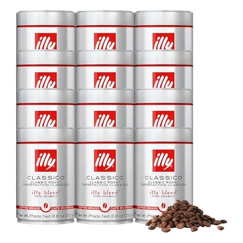 illy Coffee, Whole Bean, Medium Roast, 100 percent Arabica Bean Signature Italian Blend, Premium Gourmet Roast Pressurized Fresh, 8.8oz Can, 12 Pack Cover