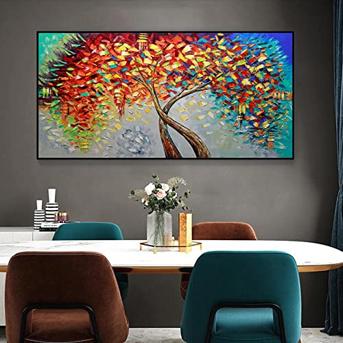 Toile arbre coloré abstrait 70x140 cm pour habiller un grand mur vide de salon moderne