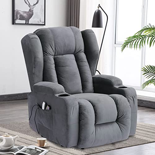 Obbolly Power Lift Recliner Chair For Elderly, Wingback Massage Chair Recliner With Heat,Velvet Fabric Lazy Sofa Sleeper Chair With Cup Holders, Usb, Side Pockets For Living Room #TOP7