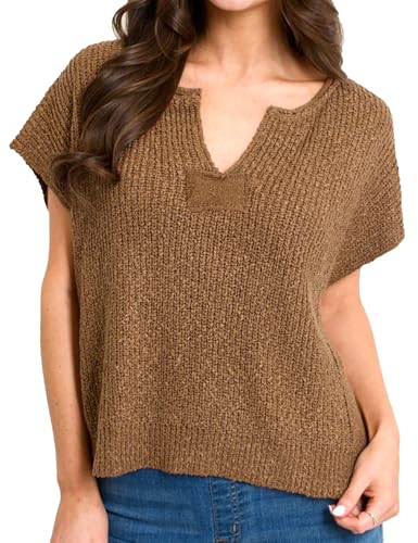 Womens Cap Sleeve Tops Spring Fall Casual V Neck Loose Fit Knit Lightweight Sweater Pullover Top4