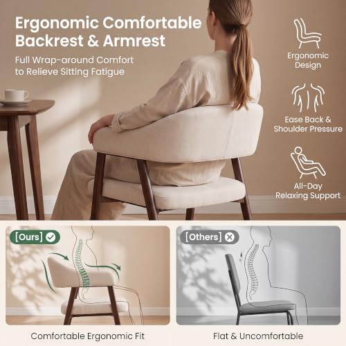 Image of HNY Modern Dining Chairs with Arms Set of 4, Beige Linen Upholstered Chairs