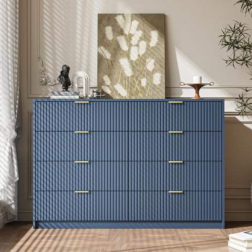 Image of MAISONARIA Navy Dresser for Bedroom, 8 Drawer Double Dresser, Modern Chest of Drawers for Bedroom, Living Room, Entryway and Closet, 55 inch L x 15.7 inch D x 37.4 inch H
