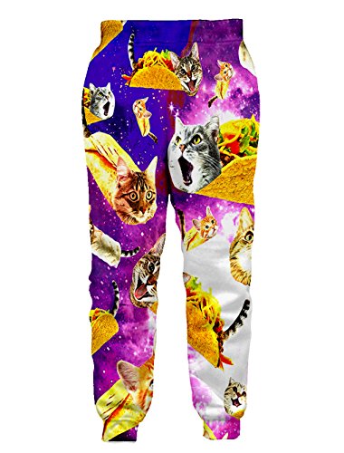 RAISEVERN Unisex Sweatpants Colorful Taco Cat Jogging Pants Cool Sports Trousers with Drawstring for Men &Women Yellow Pink - Thumbnail 2