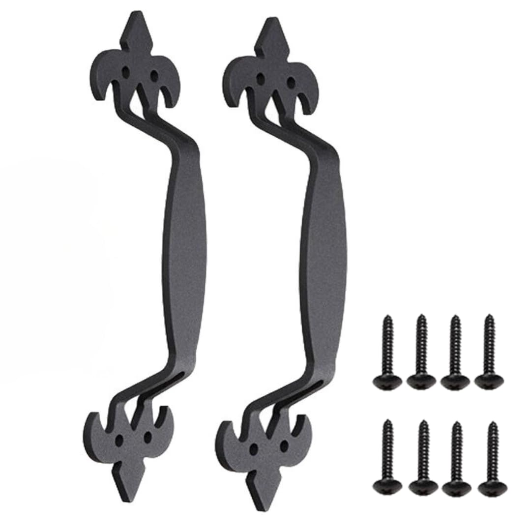 2 Pack 11" Fleur Cast Iron Barn Door Handle, Black Gate Pull