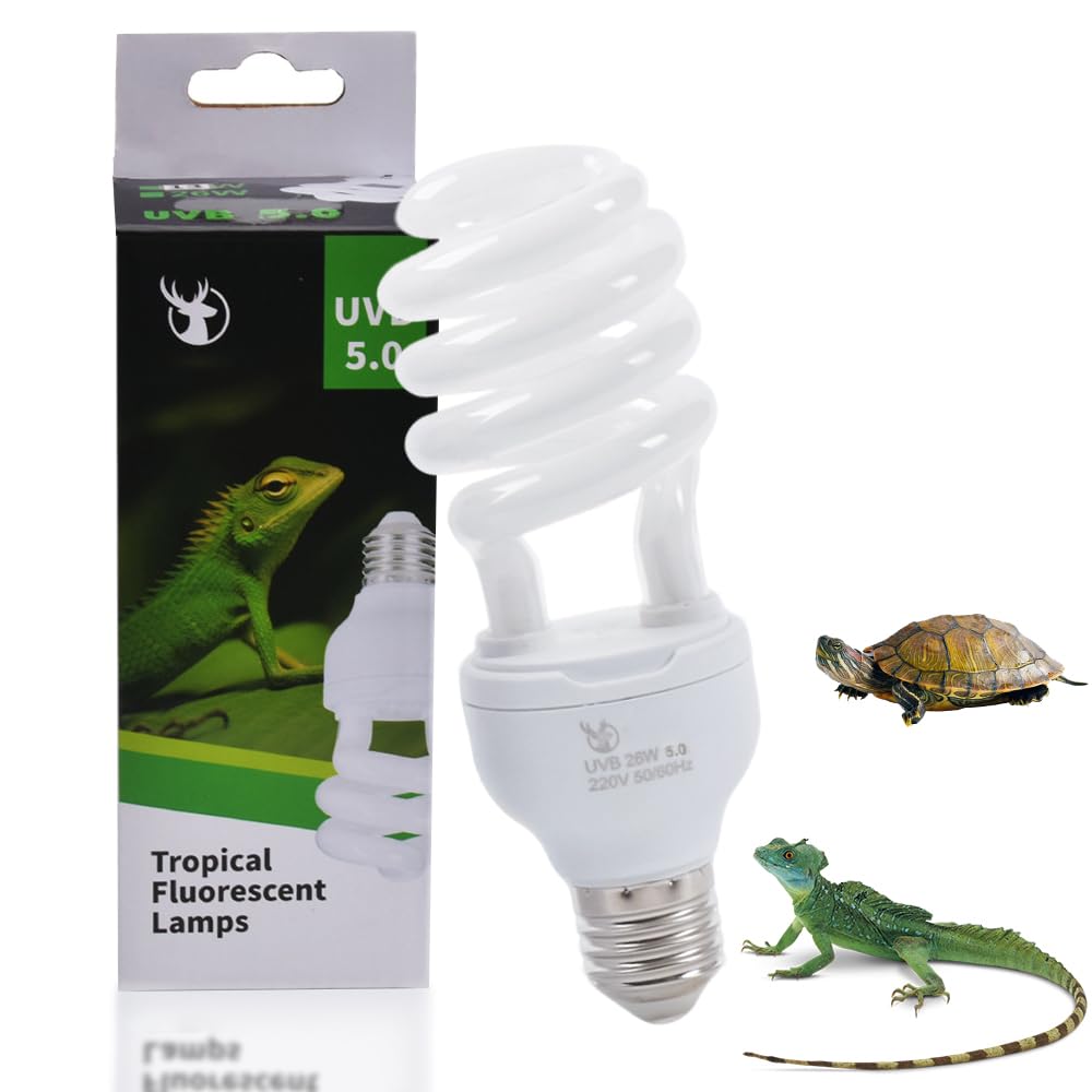 Lotvic Lampada UVB 5.0 UVA 26W, E27 UVA Lampada UVB Tartarughe, per Lucertole, Serpente, Camaleonte, Draghi Barbuti (26W 5.0 UVB)