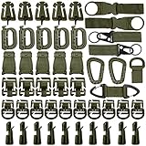 Eagool Taktische Tasche Clip Strap Set für Taktische Rucksack Molle Tasche, D-Ring-Verriegelung, Web Dominator elastische Schnur und Schnallen, MOD Riemen, Schlüsselringhalter (48 Stück Armeegrün)