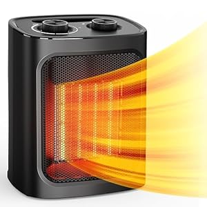 Rintuf Small Space Heater, 1500W Portable Electric Heater, Mini Ceramic Heater w/ 3 Modes, Adjustable Thermostat, Tip Overheat Protection, Quiet Desk Heater Fan for Office Room Desk Indoor Use