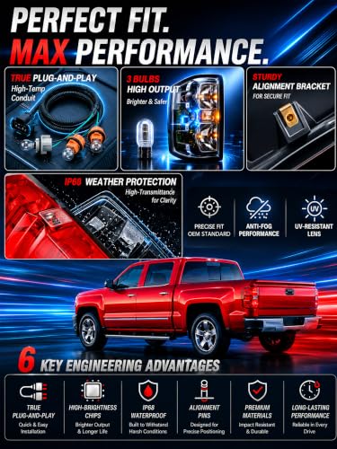 Image of Tail Lights Assembly Left Driver Fit Chevy Silverado 1500 2014 2015 Chevrolet 2500 3500 HD 2500HD 3500HD Rear Brake Turn Signal Back Up Bulb Taillight Replaces GM2800261 23141274