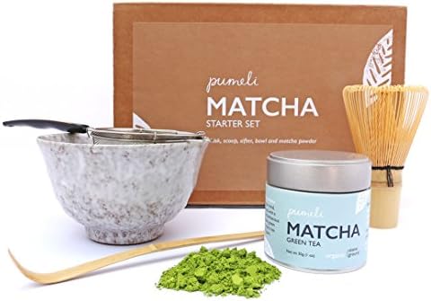 Matcha Tea Set by Pumeli with Strainer, Bowl to Make Japanese Green Tea – 1 Kit