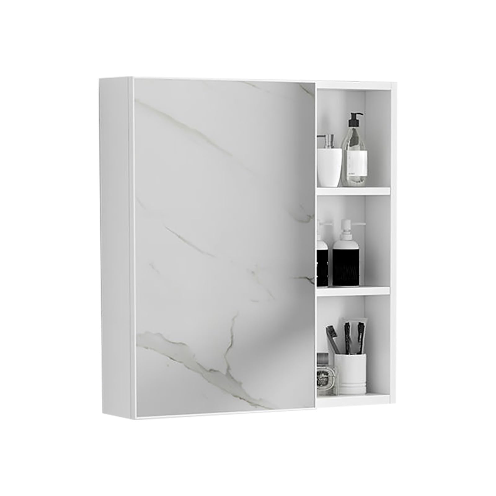 FGXHHS Bianco Wall-Mounted Medicine Cabinet Mirror - Rectangle Bathroom Storage with Shelves, Stylish Single Door Design, Perfect for nizing Essentials (Size: 55x65x11cm)