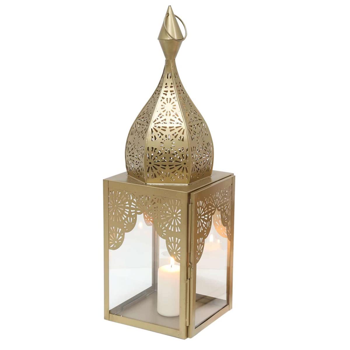 Orientalisches Ramadan Windlicht Gold aus Glas & Metall Höhe 60cm Minaretten Form marokkanische Glas-Laterne Kerzenhalter schöne Modena L IRL640