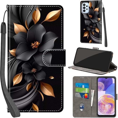Handyhülle für Samsung Galaxy A23 4G / A23 5G / M13 4G / M23 5G Hüllen Premium Leder Case Klappbar Wallet Magnet Kartenfach Standfunktion Schutzhülle kompatibel mit Samsung A23 Cover Blumen